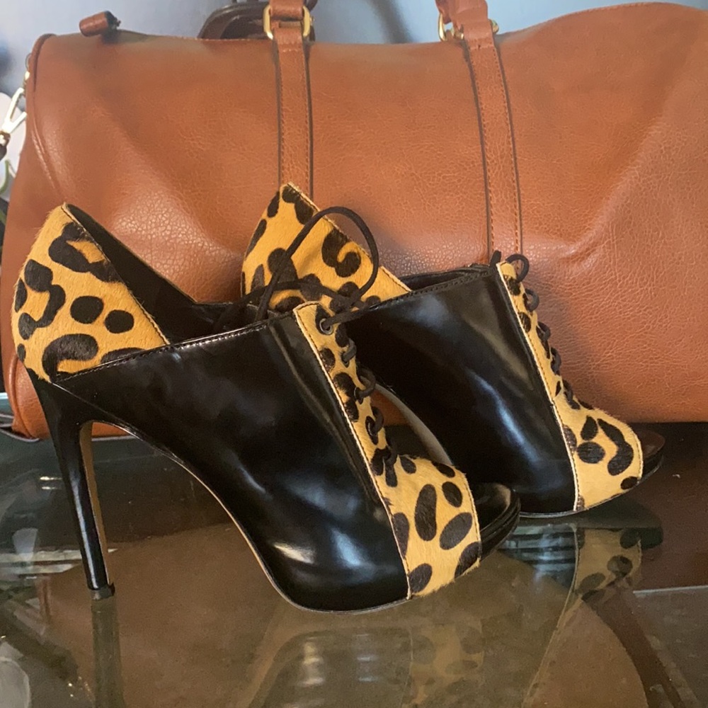 Leopard Open Toe Booty Heels